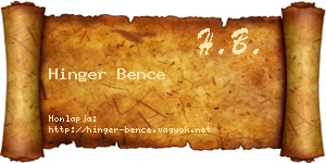 Hinger Bence névjegykártya